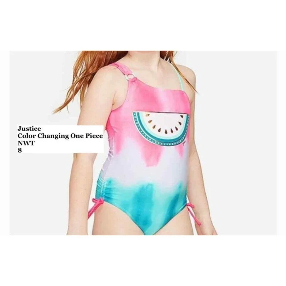 Girls One Piece Bathing Suit Size 8 Watermelon Tie Dye Color Changing UPF 50